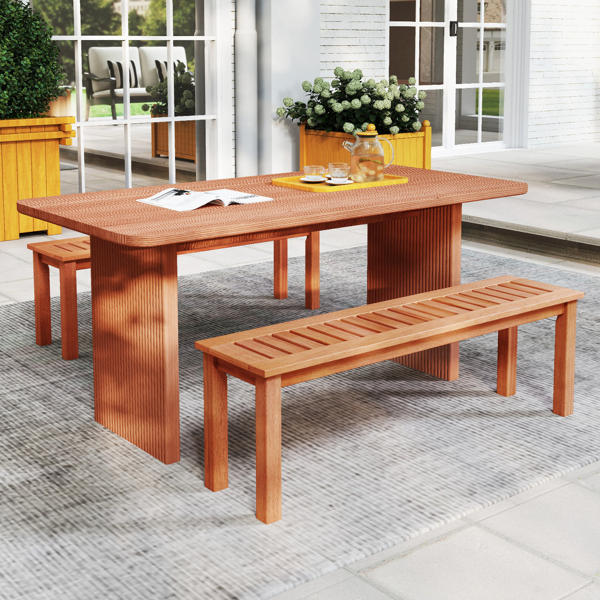 47 Inch Patio Wood Bench with Slatted Seat 2-Person
