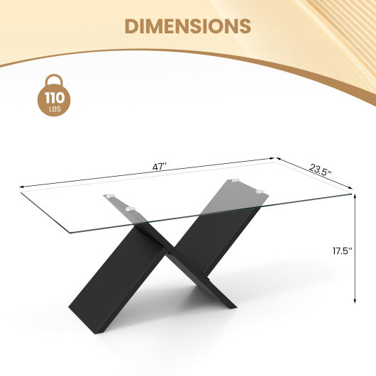 47 Inch Rectangle Glass Coffee Table Modern Center Table with Tempered Glass Tabletop-Black