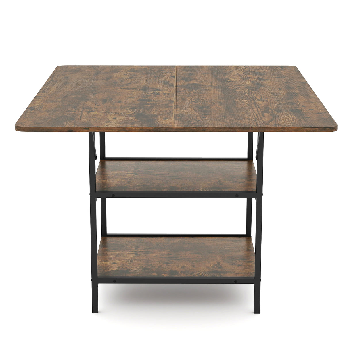 47 Inch Rectangular Dining Table with 2 Open Storage Shelves and Sturdy Metal Legs for 4-6-Rustic Brown costway2