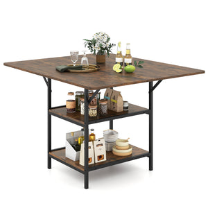 47 Inch Rectangular Dining Table with 2 Open Storage Shelves and Sturdy Metal Legs for 4-6-Rustic Brown costway2