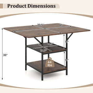 47 Inch Rectangular Dining Table with 2 Open Storage Shelves and Sturdy Metal Legs for 4-6-Rustic Brown costway2