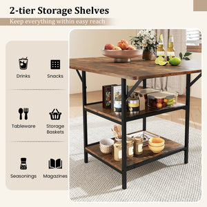 47 Inch Rectangular Dining Table with 2 Open Storage Shelves and Sturdy Metal Legs for 4-6-Rustic Brown costway2
