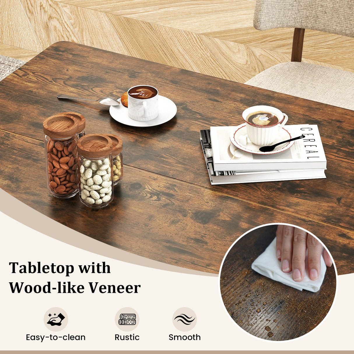 47 Inch Rectangular Dining Table with 2 Open Storage Shelves and Sturdy Metal Legs for 4-6-Rustic Brown costway2