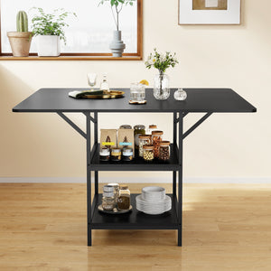 47 Inch Rectangular Dining Table with 2 Open Storage Shelves and Sturdy Metal Legs for 4-6-Black costway3