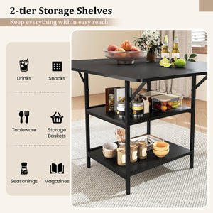 47 Inch Rectangular Dining Table with 2 Open Storage Shelves and Sturdy Metal Legs for 4-6-Black costway3