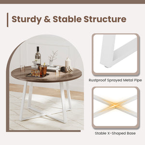 47 Inch Round Dining Table with Stable X-shaped Base and Round Thickened Tabletop-Natural