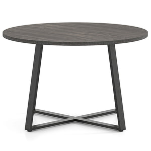 47 Inch Round Dining Table with Stable X-shaped Base and Round Thickened Tabletop-Grey