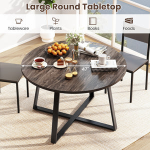 47 Inch Round Dining Table with Stable X-shaped Base and Round Thickened Tabletop-Grey
