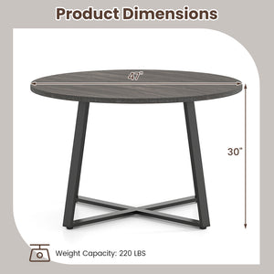 47 Inch Round Dining Table with Stable X-shaped Base and Round Thickened Tabletop-Grey