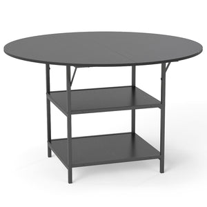 47 Inch Round Dining Table for 4-6 People Large Kitchen Table with 2-Tier Storage Shelves-Black