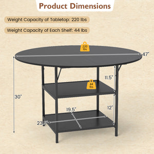 47 Inch Round Dining Table for 4-6 People Large Kitchen Table with 2-Tier Storage Shelves-Black