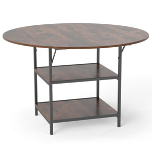 47 Inch Round Dining Table for 4-6 People Large Kitchen Table with 2-Tier Storage Shelves-Rustic Brown
