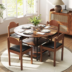 47 Inch Round Dining Table for 4-6 People Large Kitchen Table with 2-Tier Storage Shelves-Rustic Brown
