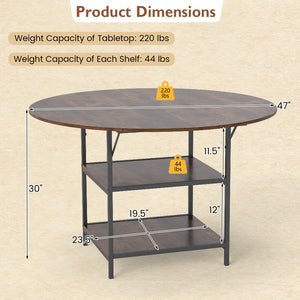 47 Inch Round Dining Table for 4-6 People Large Kitchen Table with 2-Tier Storage Shelves-Rustic Brown