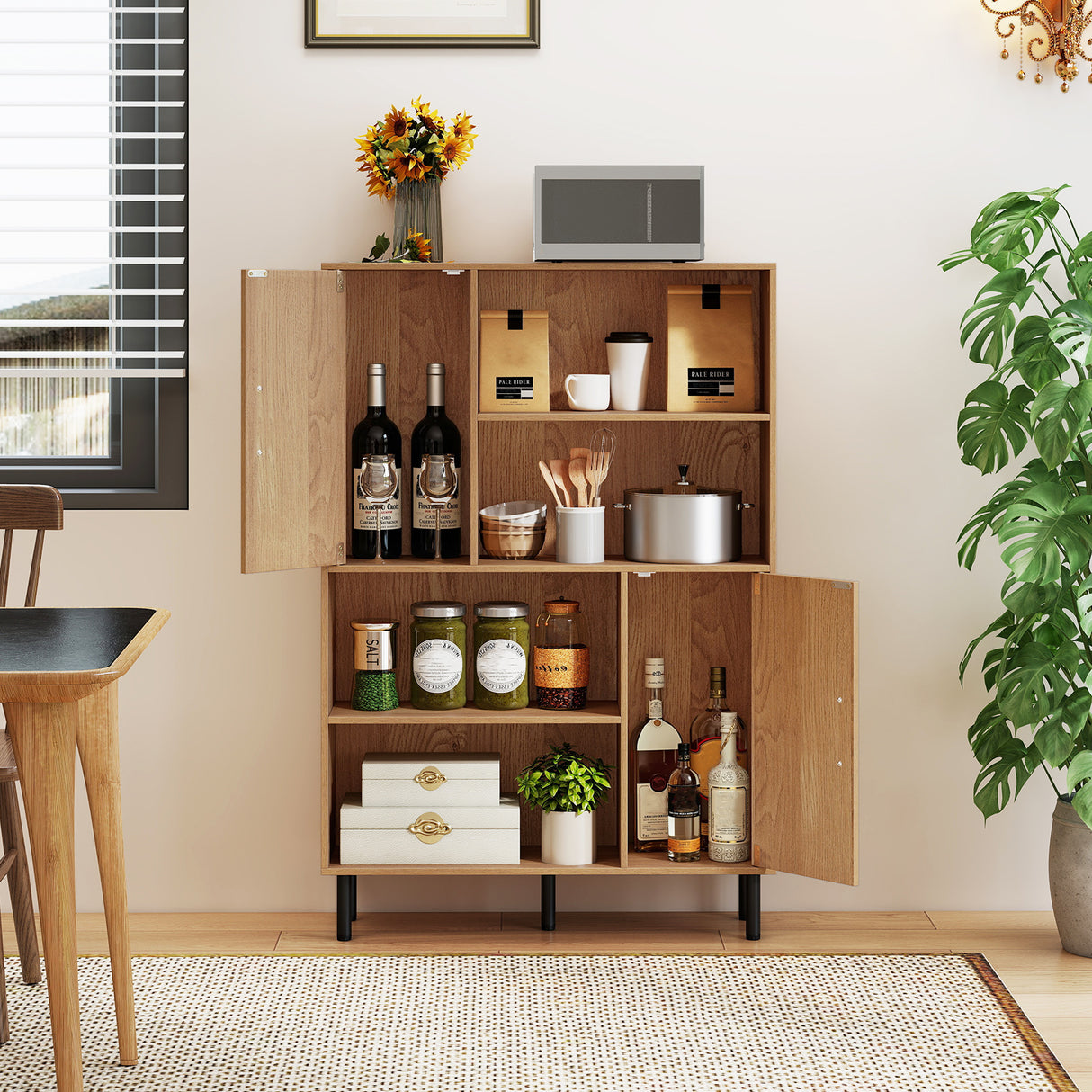 47 Inch Storage Cabinet Freestanding Bookcase with 2 Doors and 4 Open Shelves-Natural