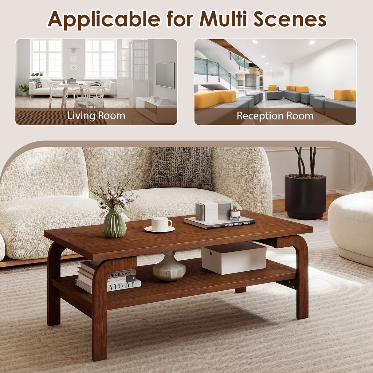 47 Inches Accent Rectangular Coffee Table for Living Room-Walnut