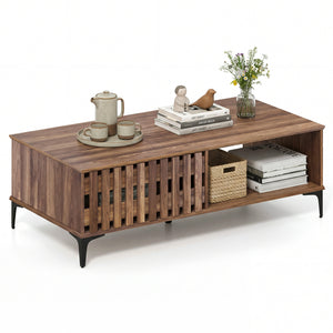 47 Inches Mid Century Coffee Table Farmhouse Wooden Center Table-Walnut