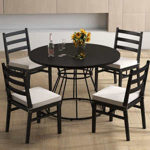 47 Inches Round Dining Table for 4 Farmhouse Kitchen Table with Wooden Tabletop-Black
