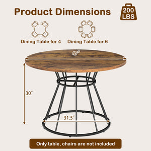47 Inches Round Dining Table for 4 Farmhouse Kitchen Table with Wooden Tabletop-Brown