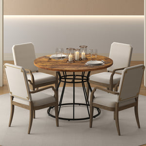 47 Inches Round Dining Table for 4 Farmhouse Kitchen Table with Wooden Tabletop-Brown
