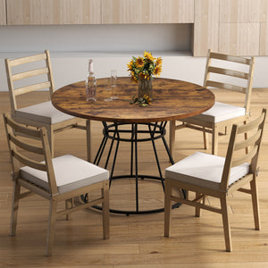 47 Inches Round Dining Table for 4 Farmhouse Kitchen Table with Wooden Tabletop-Brown