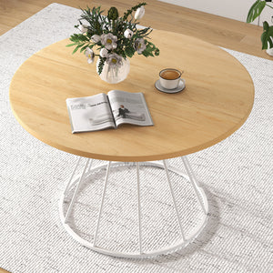 47 Inches Round Dining Table for 4 Farmhouse Kitchen Table with Wooden Tabletop-Natural