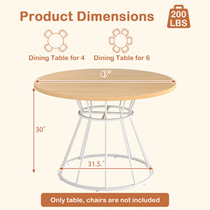47 Inches Round Dining Table for 4 Farmhouse Kitchen Table with Wooden Tabletop-Natural