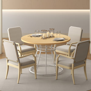 47 Inches Round Dining Table for 4 Farmhouse Kitchen Table with Wooden Tabletop-Natural