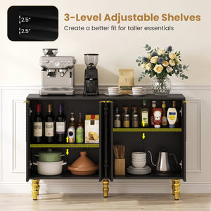 47" Sideboard Buffet Cabinet with 4 Chevron Fluted Doors & Anti-Toppling Devices for Kitchen-Black