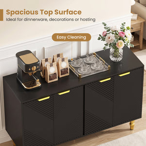 47" Sideboard Buffet Cabinet with 4 Chevron Fluted Doors & Anti-Toppling Devices for Kitchen-Black