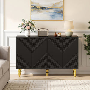 47" Sideboard Buffet Cabinet with 4 Chevron Fluted Doors & Anti-Toppling Devices for Kitchen-Black