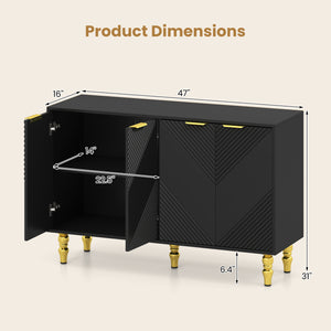 47" Sideboard Buffet Cabinet with 4 Chevron Fluted Doors & Anti-Toppling Devices for Kitchen-Black