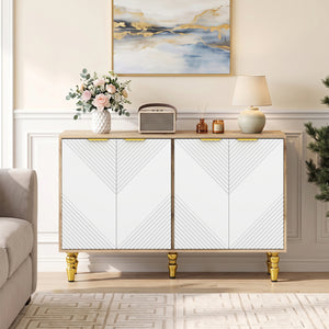 47" Sideboard Buffet Cabinet with 4 Chevron Fluted Doors & Anti-Toppling Devices for Kitchen-Natural