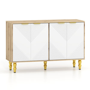 47" Sideboard Buffet Cabinet with 4 Chevron Fluted Doors & Anti-Toppling Devices for Kitchen-Natural