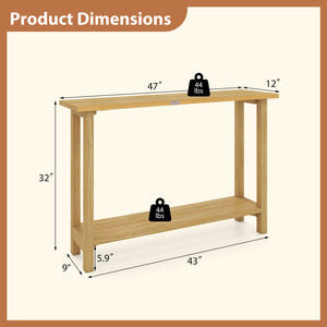 47 Inch Solid Wood Console Table with Teak Wood Frame and Storage Shelf