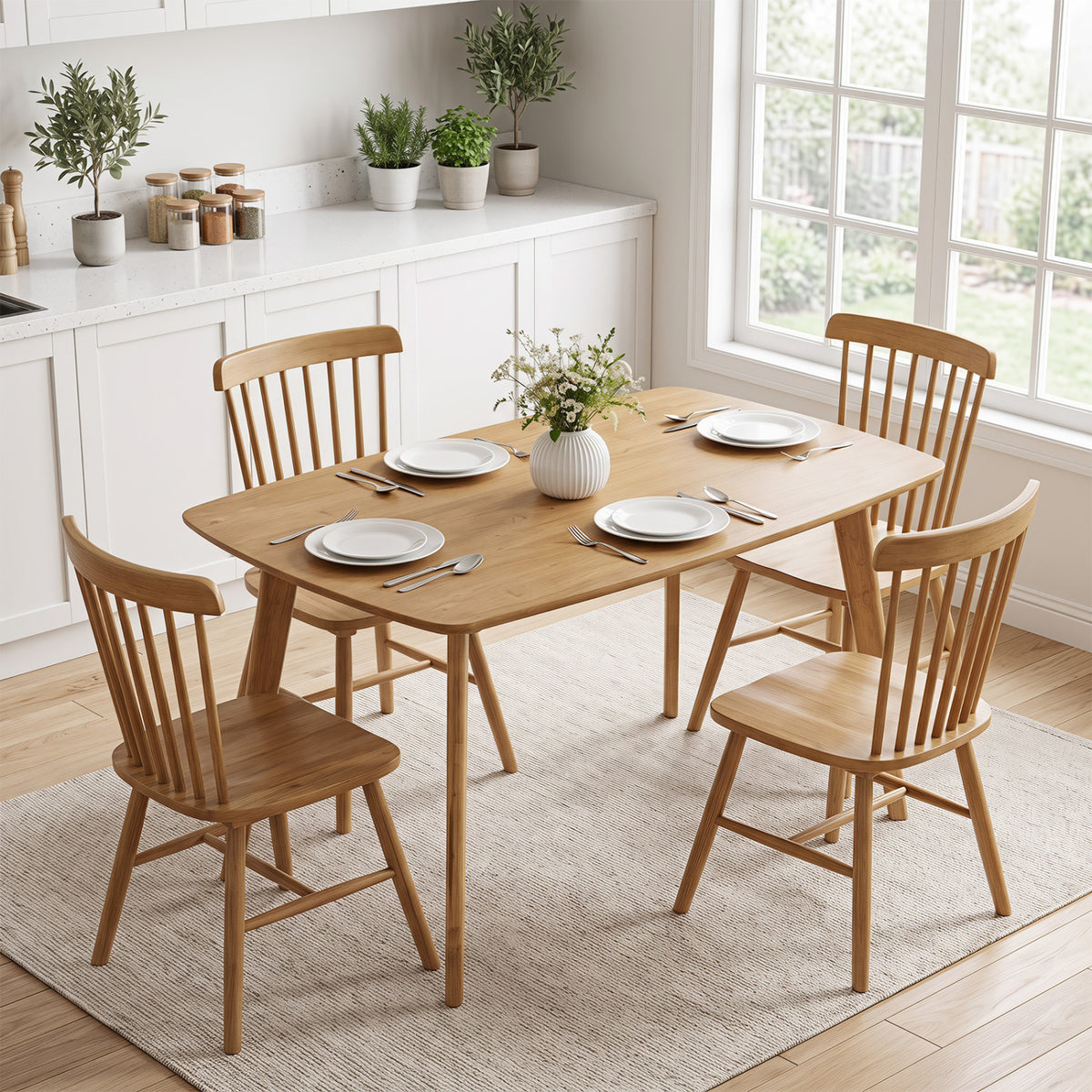 47" Solid Wood Dining Table for 4 People with Rounded Edges-Natural