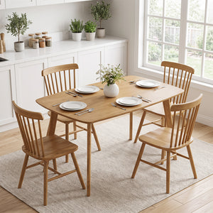 47" Solid Wood Dining Table for 4 People with Rounded Edges-Natural