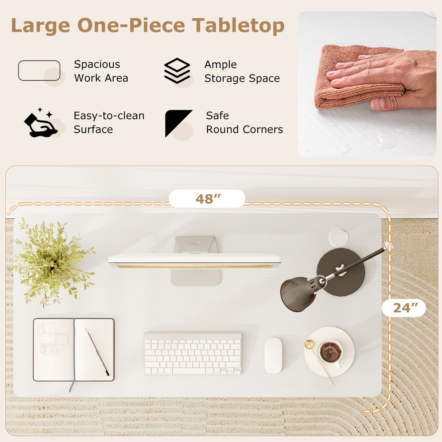 47  x 24  Universal Tabletop for Standard and Standing Desk Frame-Natural