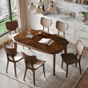 Topmax - 7 Piece Vintage Dining Table Set With 6 Dining Chairs, Kitchen Table Set For 6 With Curved Back And Seat by Couch.com