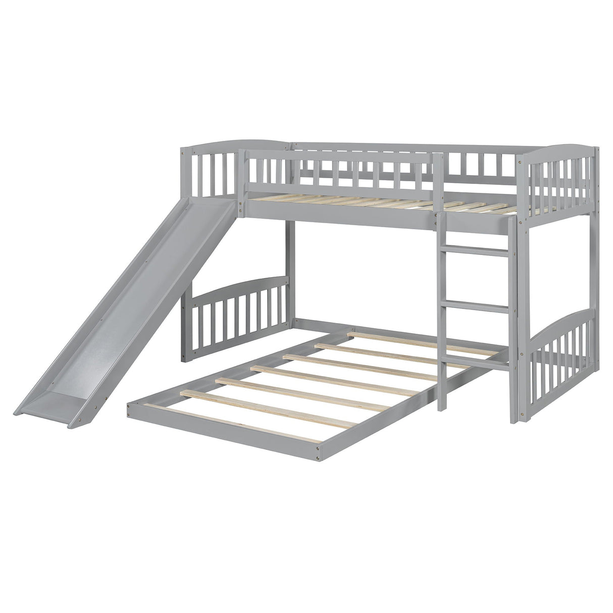 Twin Over Twin Classic Bunk Bed With Slide And Ladder - Gray by Couch.com