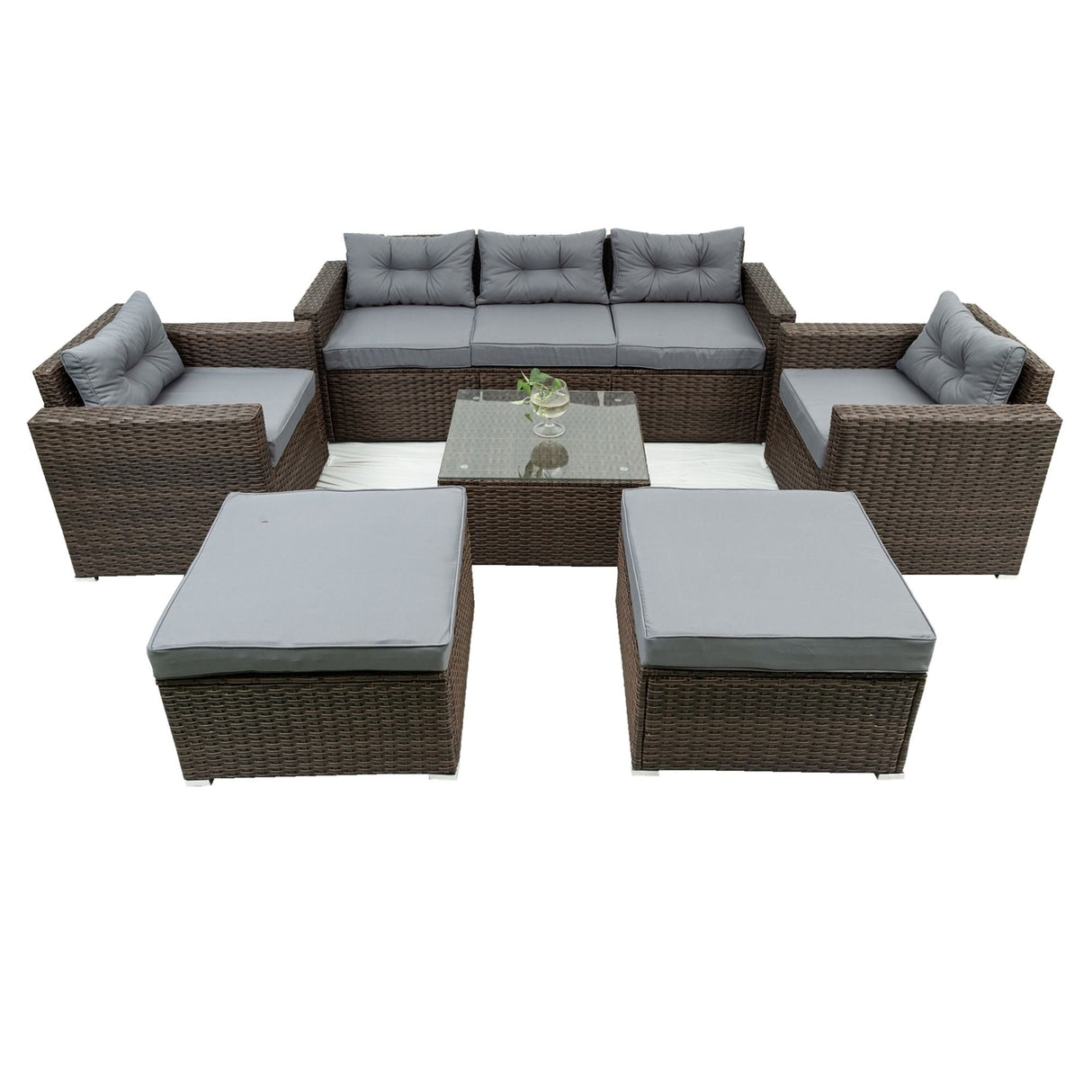6 Piece Patio Rattan Wicker Outdoor Furniture Conversation Sofa Set With Removeable Cushions And Temper Glass Tabletop - Brown by Couch.com