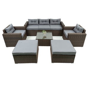 6 Piece Patio Rattan Wicker Outdoor Furniture Conversation Sofa Set With Removeable Cushions And Temper Glass Tabletop - Brown by Couch.com