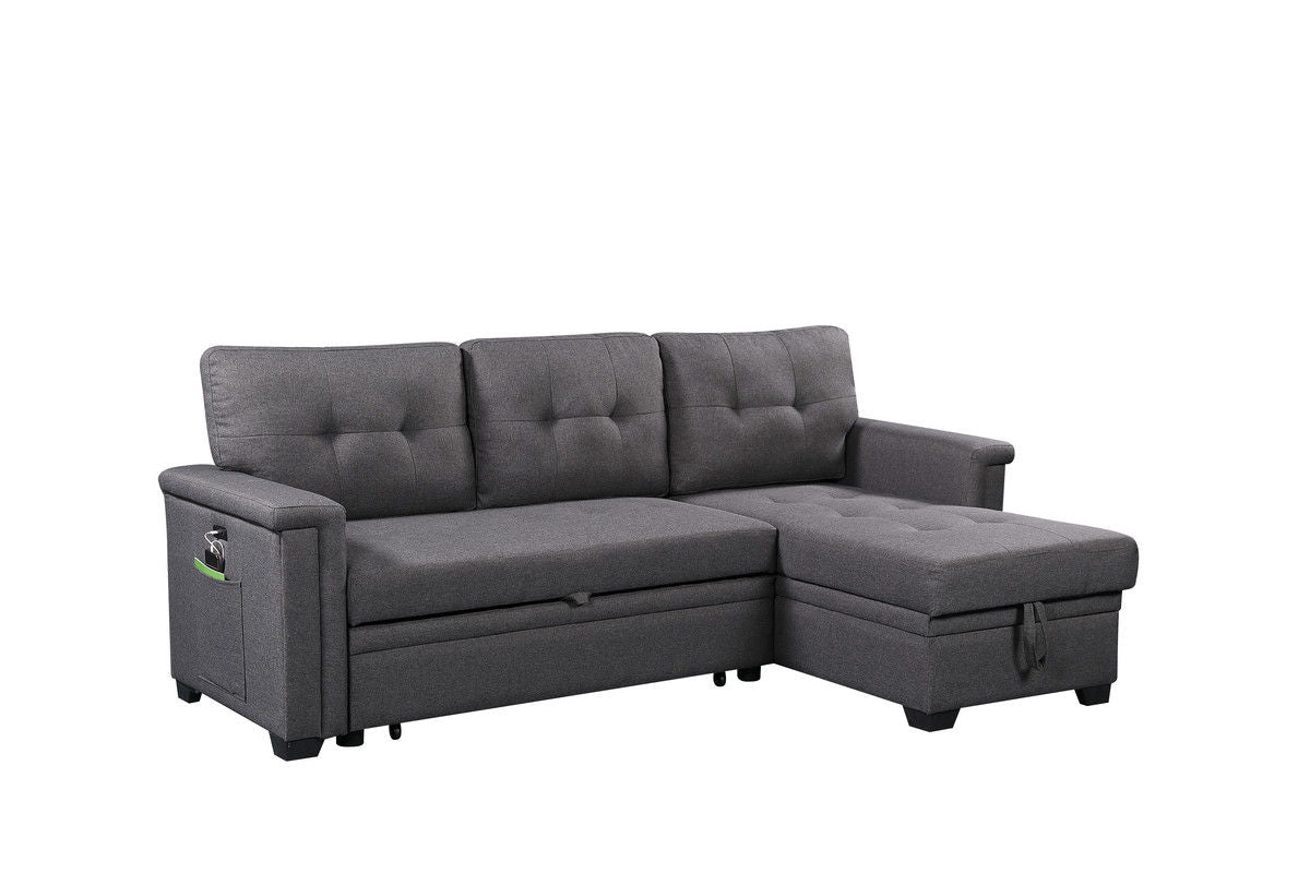 Nathan - Reversible Sleeper Sectional Sofa With Storage Chaise, USB Charging Ports And Pocket by Couch.com