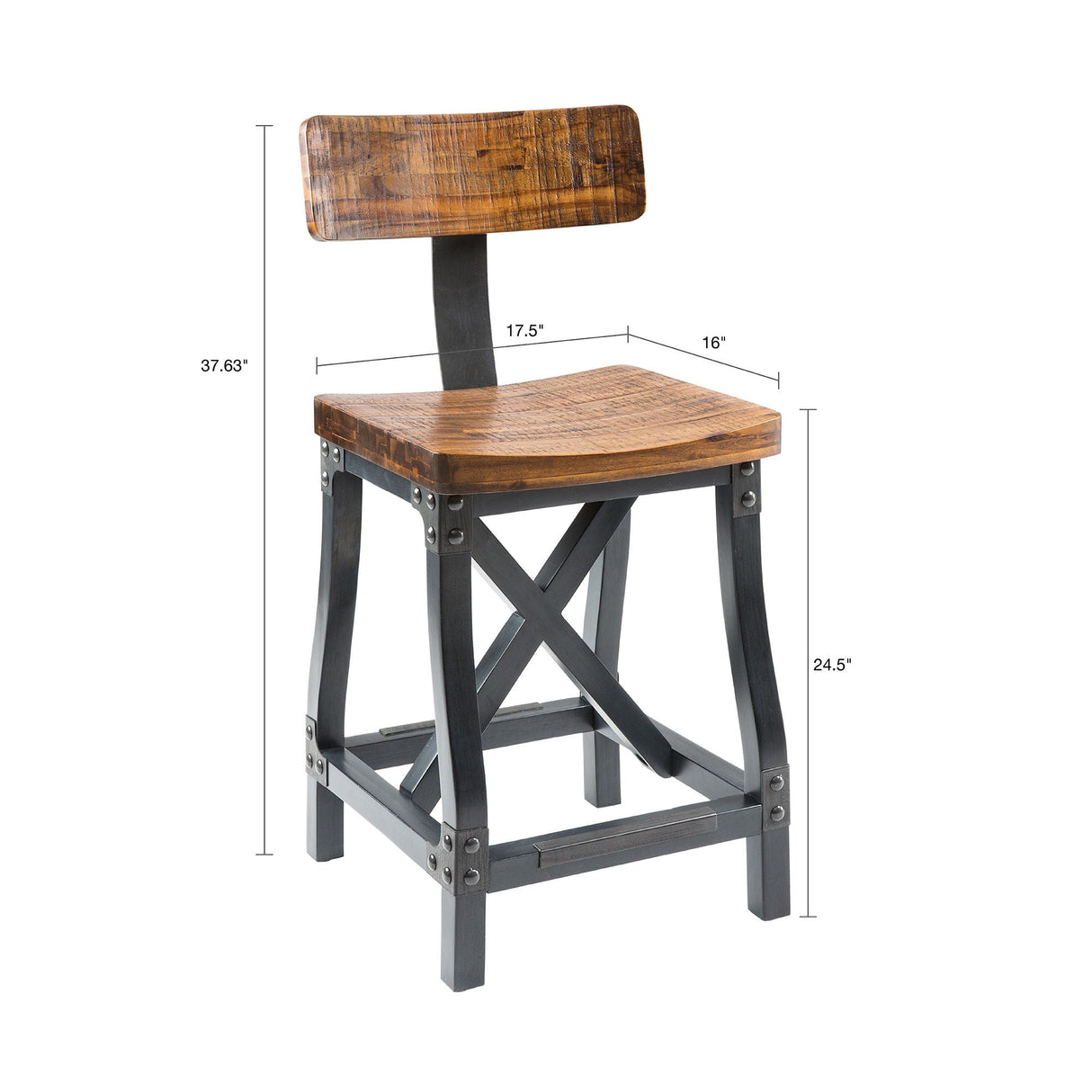 Industrial Counter Stool With Back Removable Solid Acacia - Amber by Couch.com