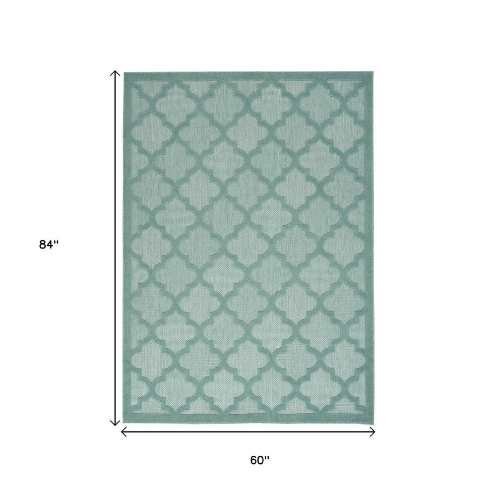 5' X 7' Aqua Indoor Outdoor Area Rug