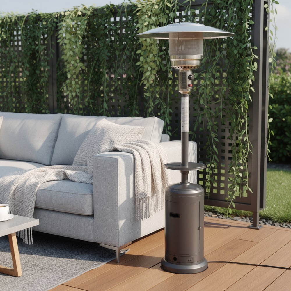 48000 BTU Silver Steel Propane Cylindrical Pole Standing Patio Heater