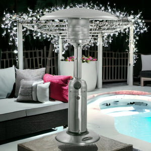 11000 BTU Silver Steel Propane Cylindrical Pole Tabletop Patio Heater