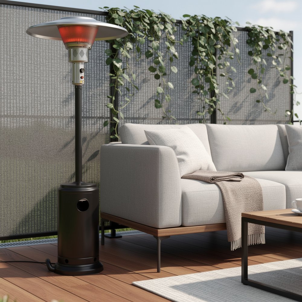 40000 BTU Black Steel Propane Cylindrical Pole Standing Patio Heater