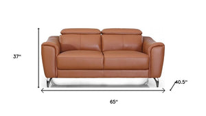 Urban 65" Brown Leather Adjustable Headrest Loveseat