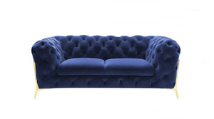 74" Blue And Gold Velvet Loveseat